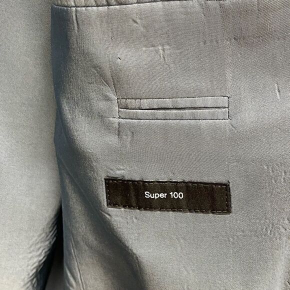 HUGO BOSS Navy BlueLight Blue Windowpane Pure Wool Suit Men’s Sz 44 L - Picture 5 of 12